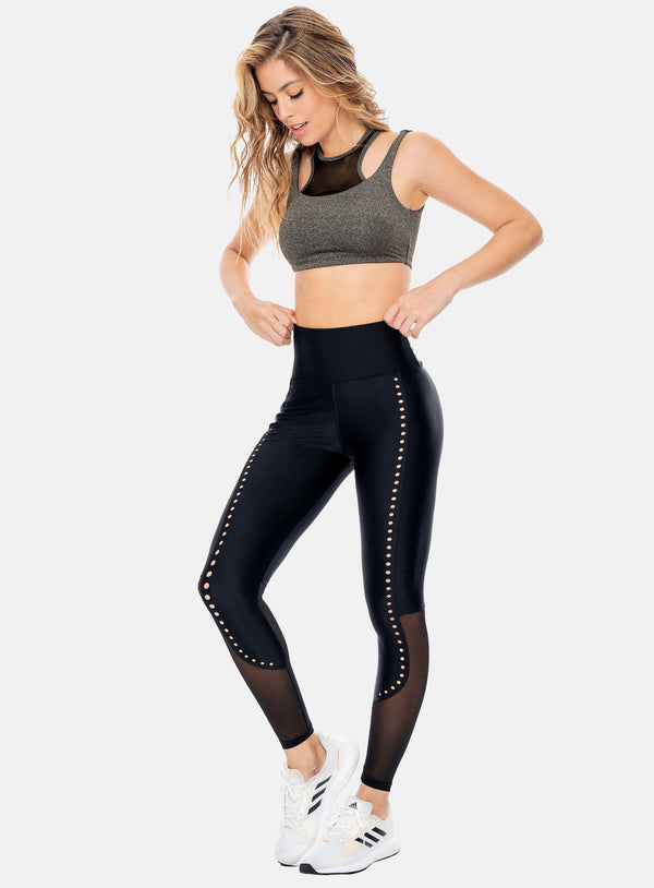 WOMEN'S SPORTS LEGGINS WITH LASER CUT GLOSSY EFFECT FABRIC ONE SIZE REF:105693