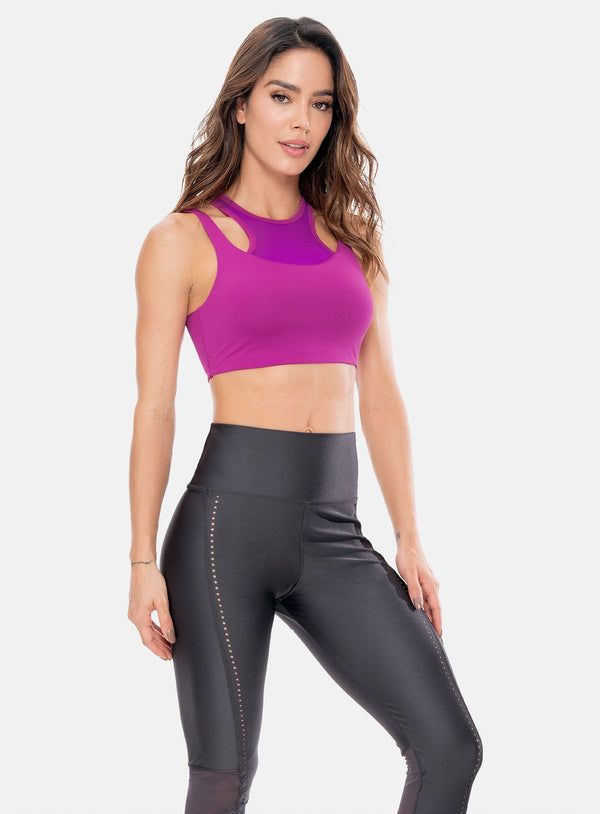 WOMEN'S SPORTS TOP WITH NECKLINE WITH CUT-OUTS IN SEMI-TRANSPARENT FABRIC SIZE S - M REF:105943