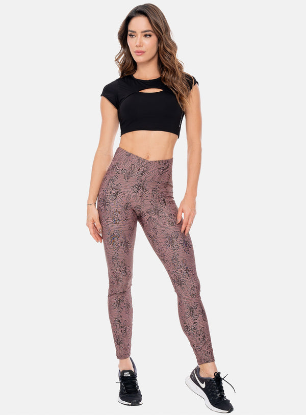WOMEN'S SPORTS LEGGINS WITH CROSSED WAISTBAND IN JAQUARD FABRIC ONE SIZE REF:105963